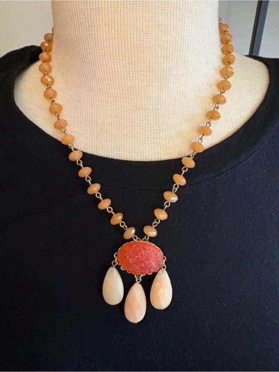 David Aubrey Jewelry - David Aubrey Handcrafted Orange Bead Necklace with Coral Pendant